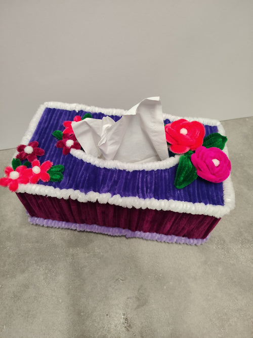 Boîte à mouchoirs fleurie artisanale en tige chenilles